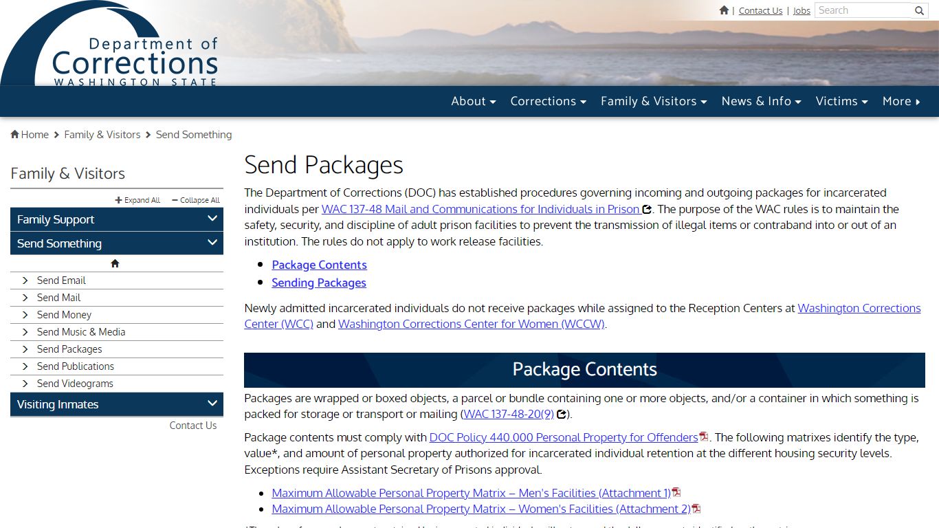 Send Packages | Washington State Department of Corrections