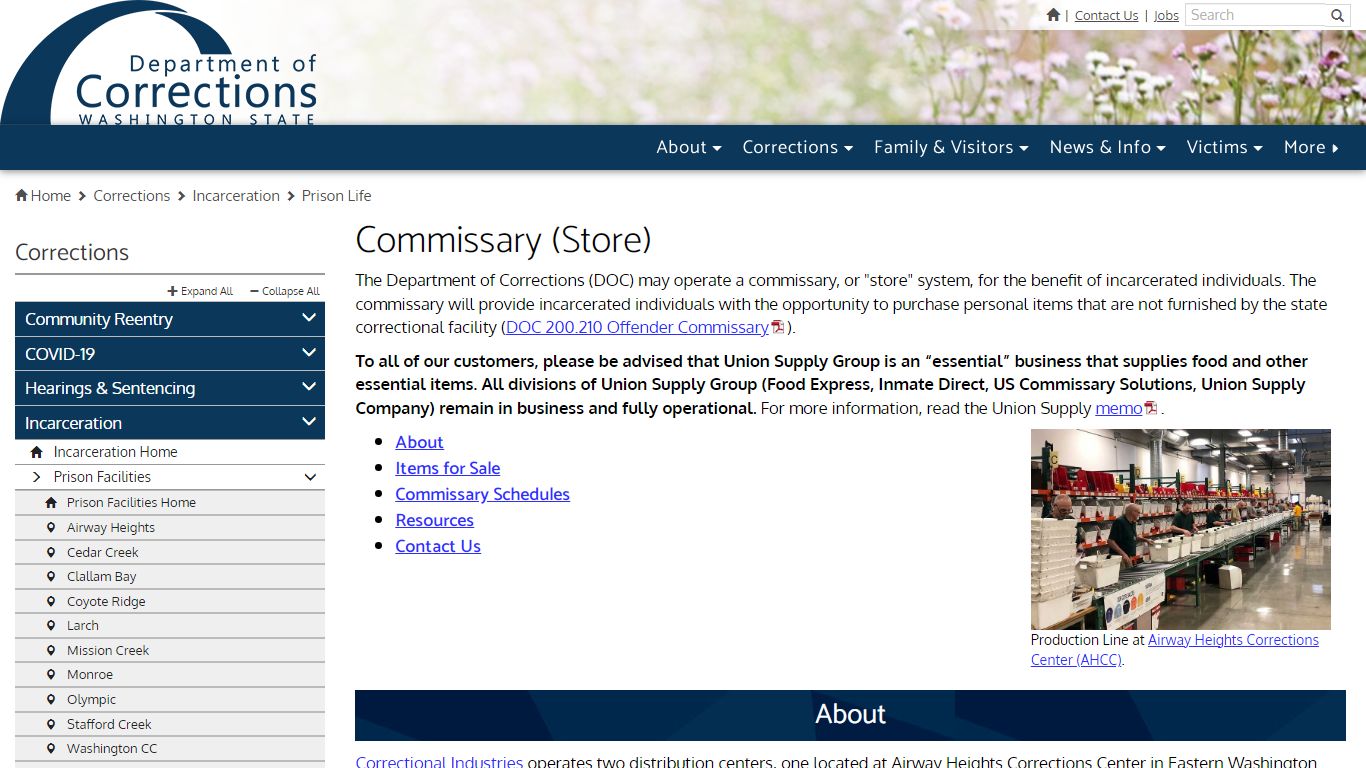 Commissary (Store) | Washington State Department of Corrections